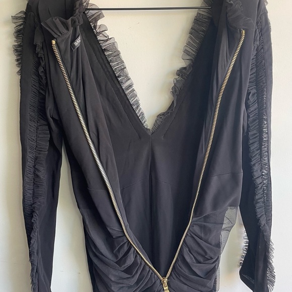 NWOT Balmain|| Viscose With Ruffled Tulle Trims V-Neck Long Sleeves Mini Dress - Picture 8 of 10